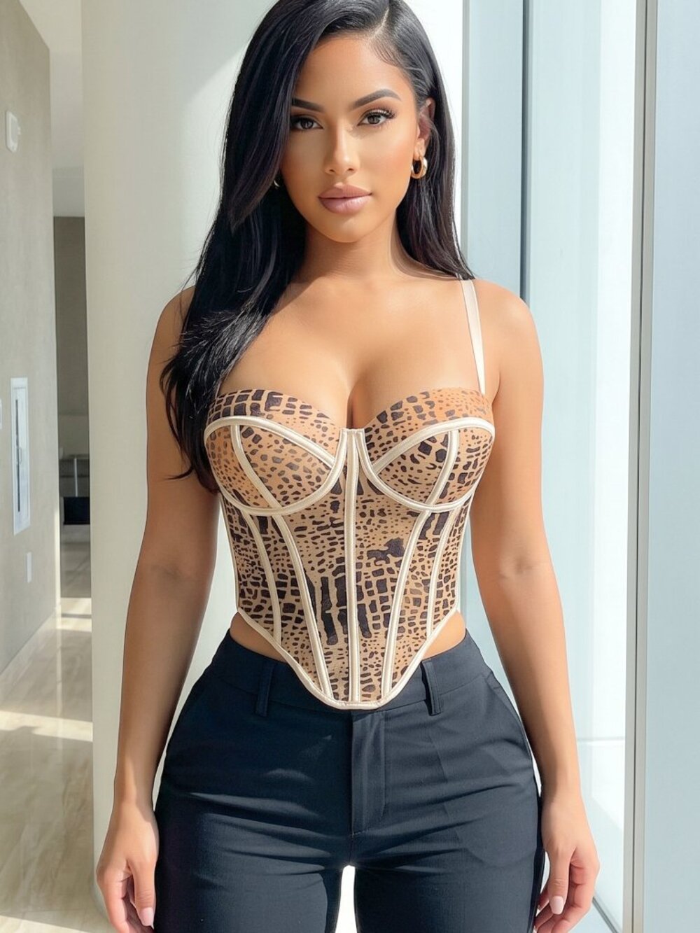 ANIMAL PATTERN SPAGHETTI STRAP BUSTIER CORSET TOP. T-55459